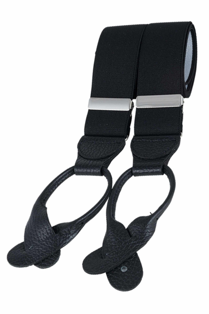 Black Rolled Leather End Button Braces