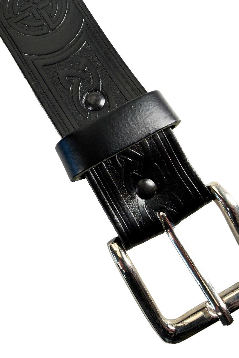 Black Leather Celtic Embossed Trouser Belt