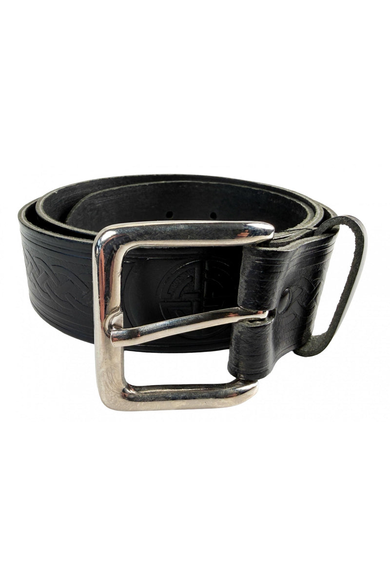 Black Leather Celtic Embossed Trouser Belt