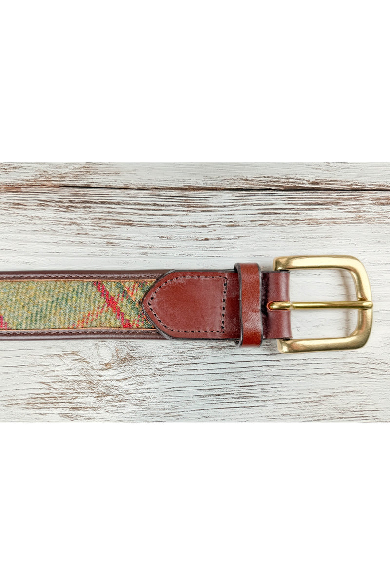 Brown Leather & Green Islay Tweed Trouser Belt