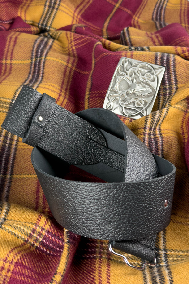 Black Unlined Adjustable Kilt Belt