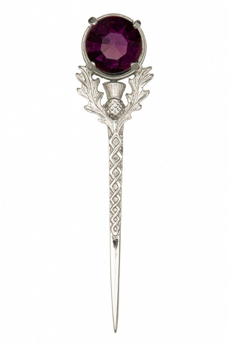 Pewter Thistle Kilt Pin with Amethyst Stone