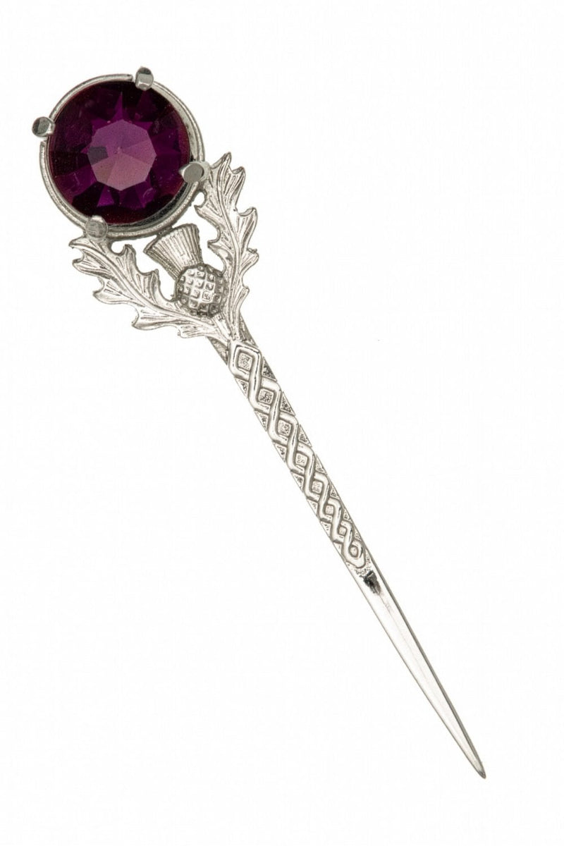 Pewter Thistle Kilt Pin with Amethyst Stone