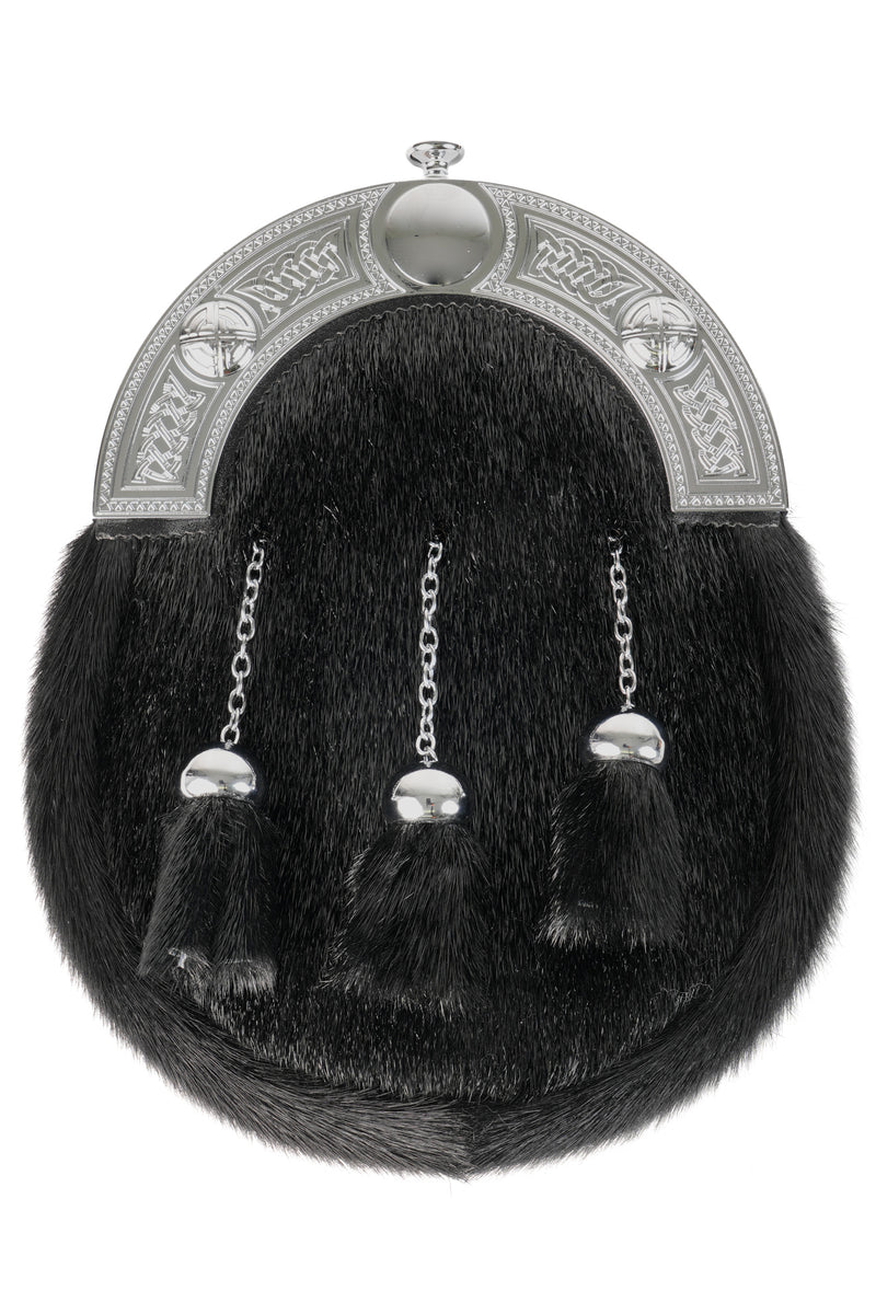 Dress Sporran Black Seal with Celtic Chrome Cantle