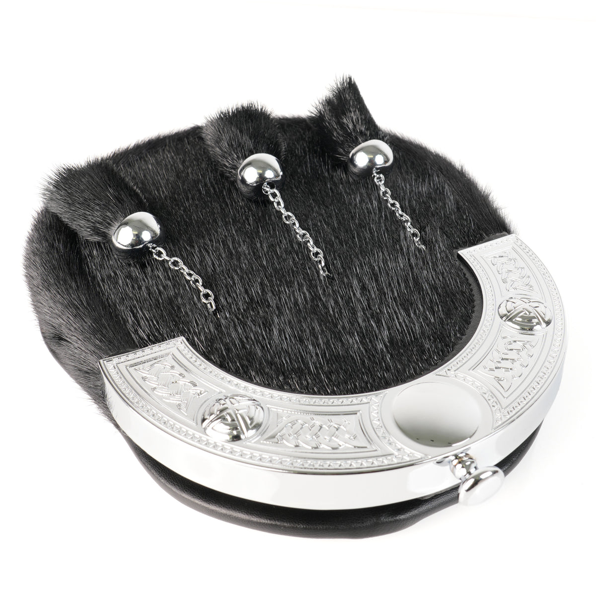 Dress Sporran Black Seal with Celtic Chrome Cantle