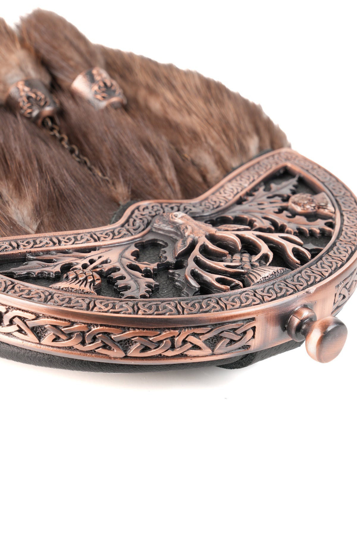 Dress Sporran Brown Musquash with Stag and Thistle Copper Cantle