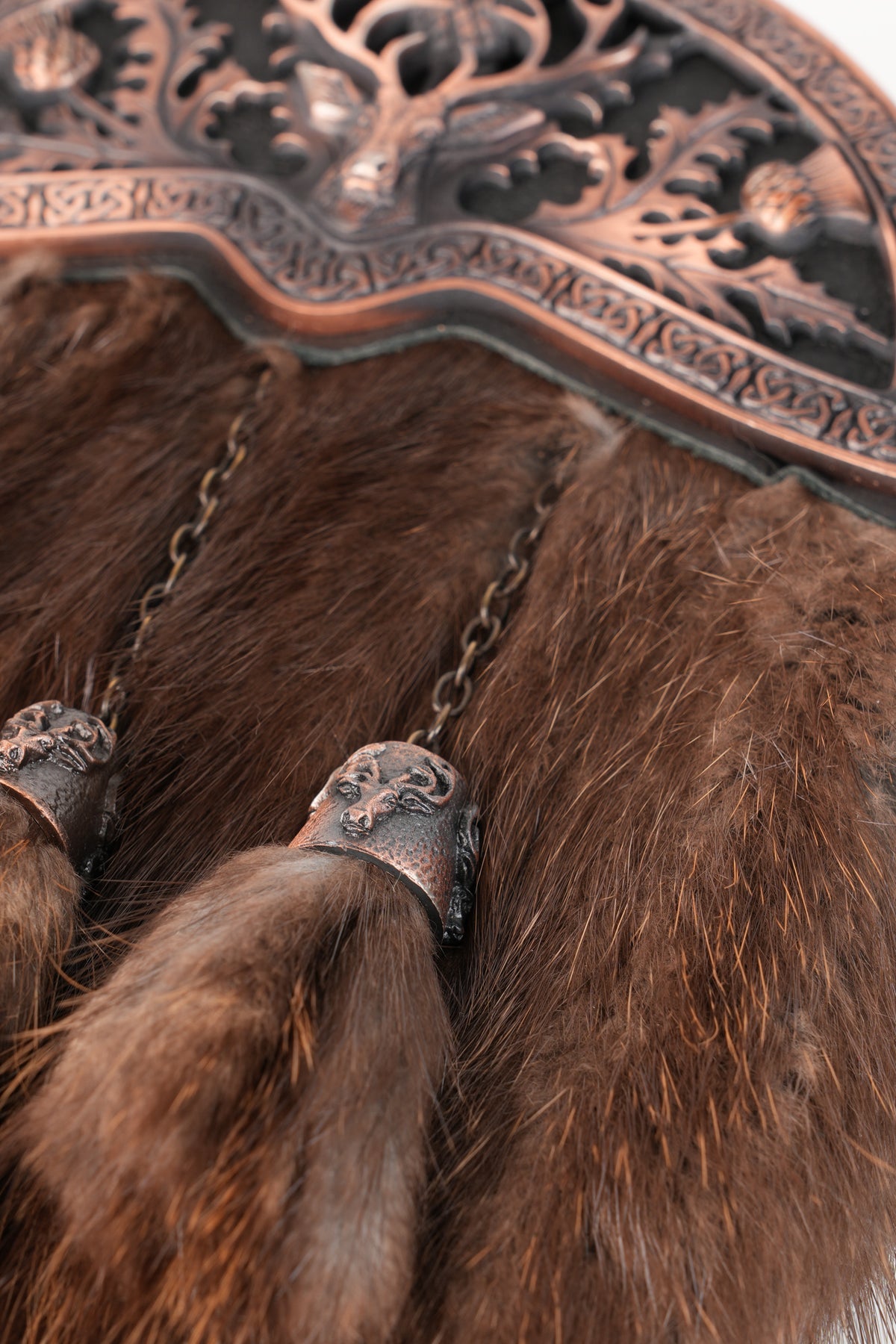 Dress Sporran Brown Musquash with Stag and Thistle Copper Cantle