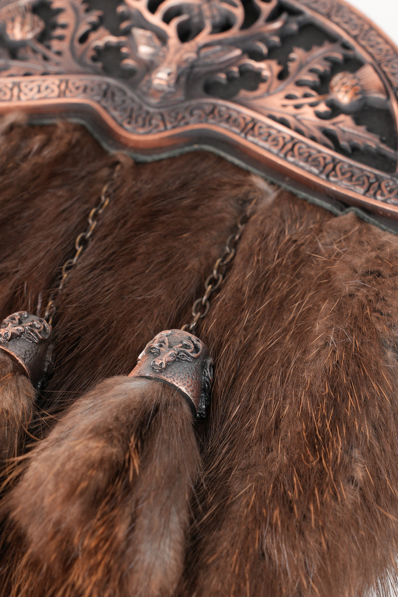 Dress Sporran Brown Musquash with Stag and Thistle Copper Cantle