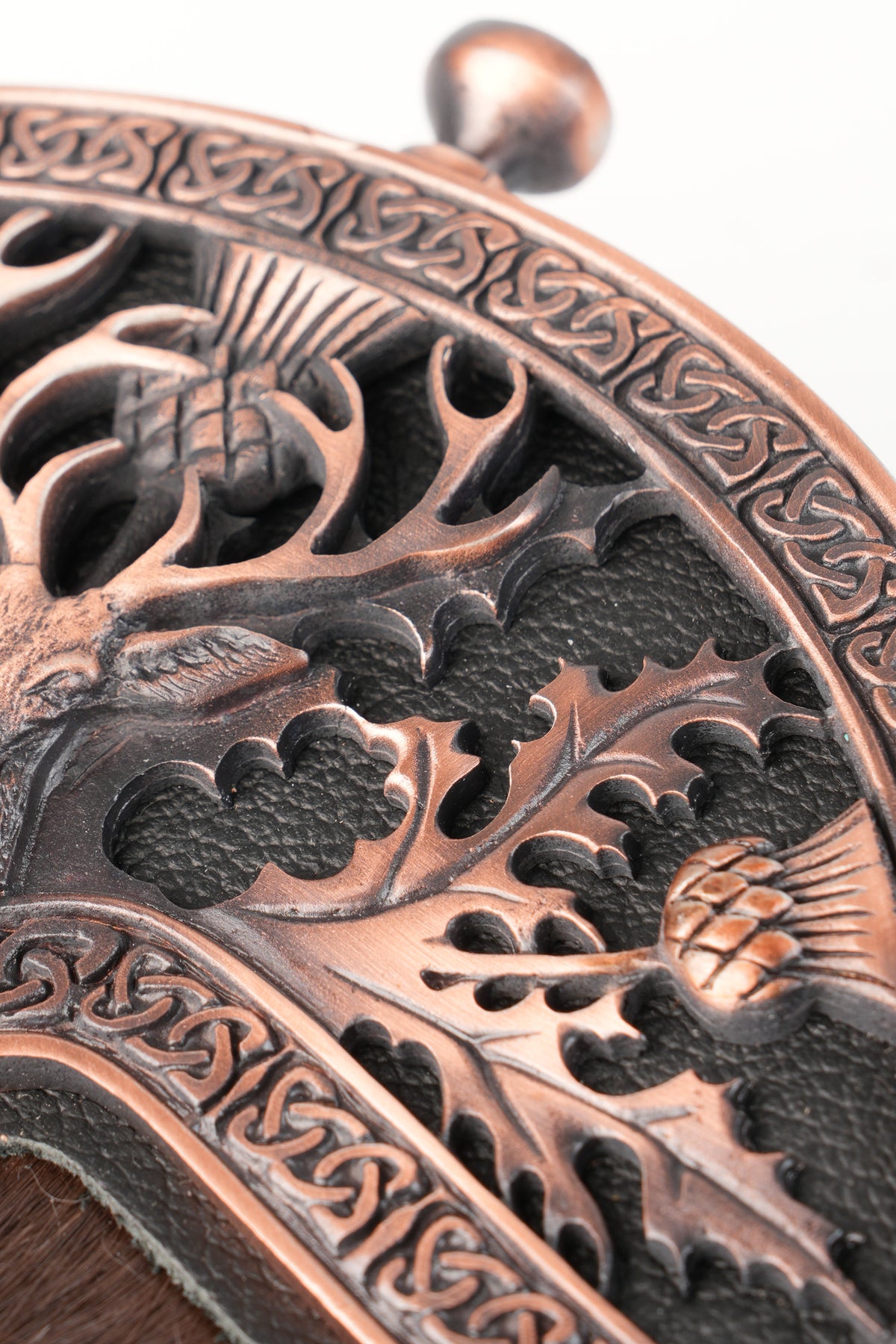 Dress Sporran Brown Musquash with Stag and Thistle Copper Cantle