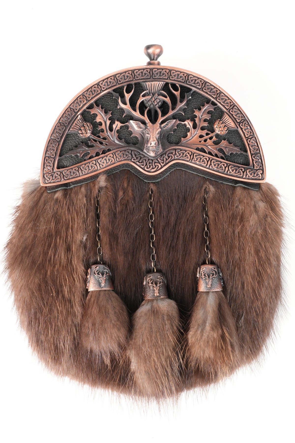 Dress Sporran Brown Musquash with Stag and Thistle Copper Cantle