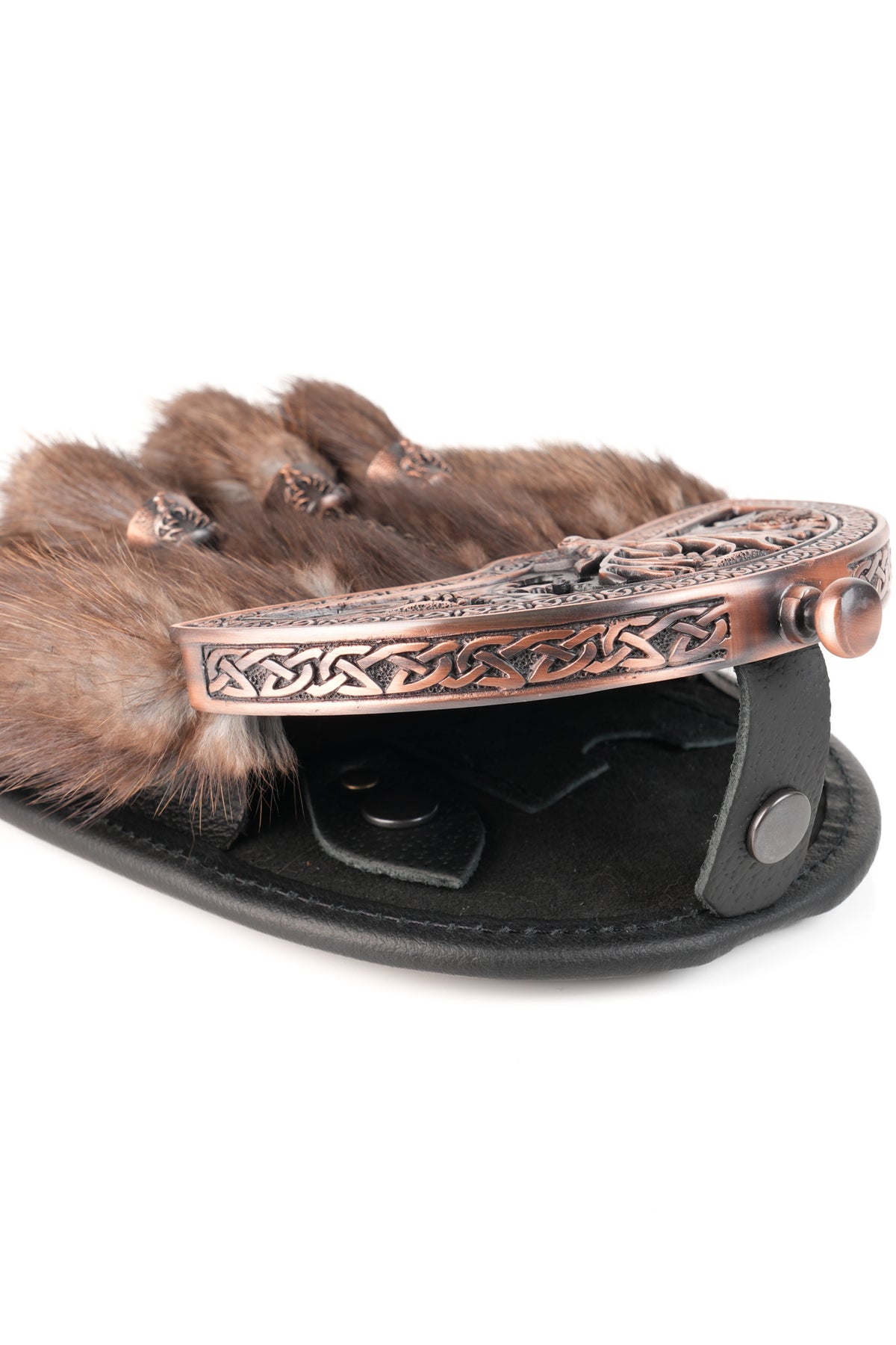 Dress Sporran Brown Musquash with Stag and Thistle Copper Cantle