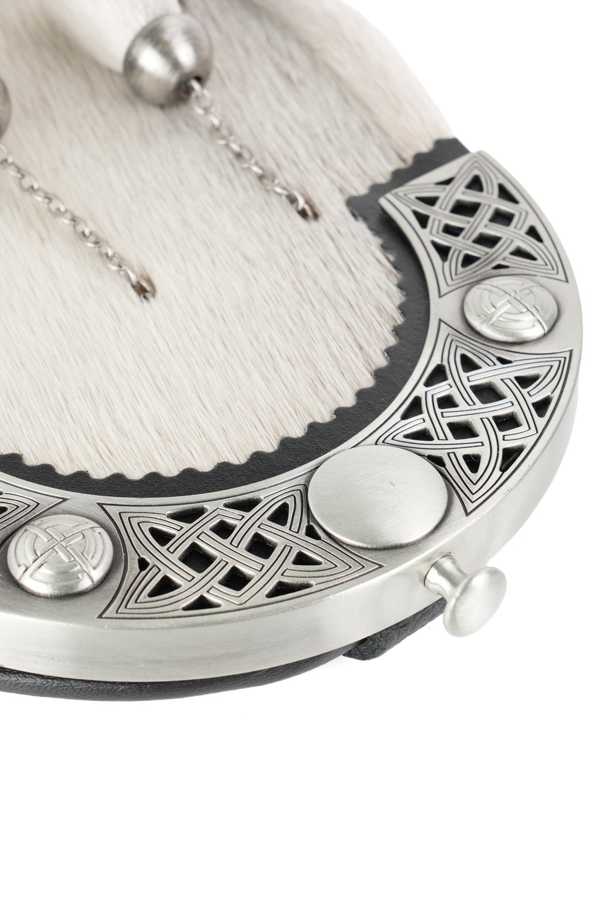 Dress Sporran Light Grey Seal with Celtic Pierced Antique Cantle