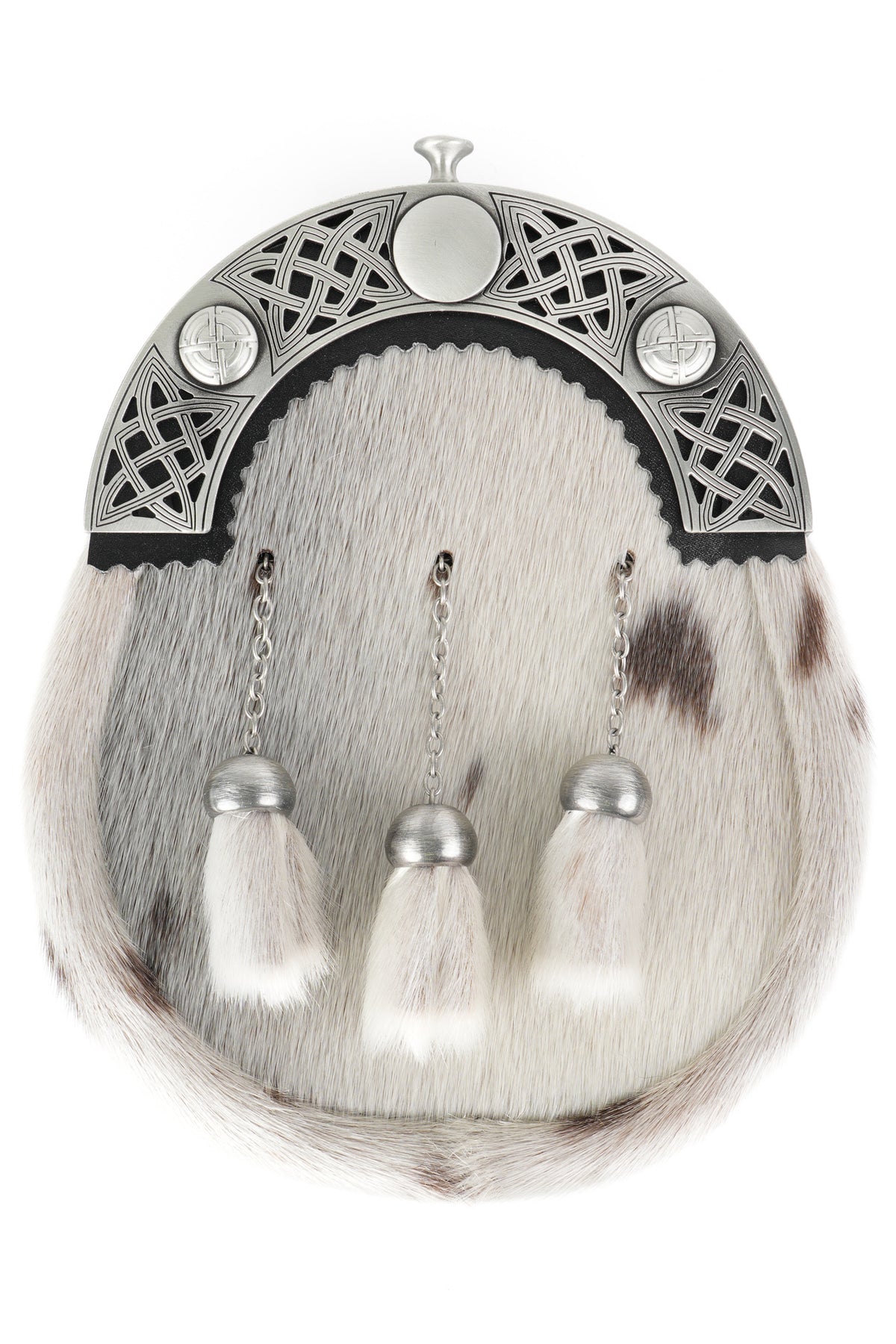 Dress Sporran Light Grey Seal with Celtic Pierced Antique Cantle