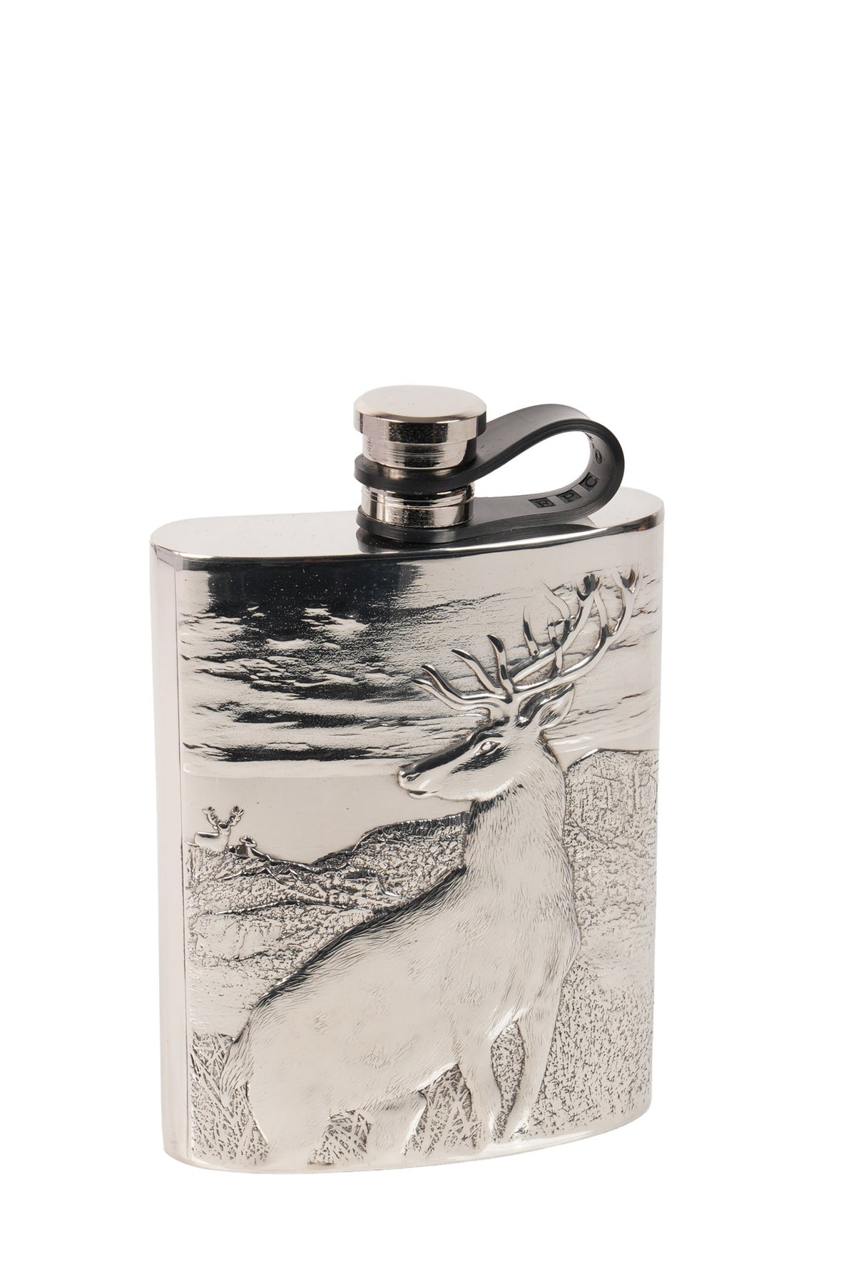Pewter Hip Flask Embossed Stag Design 6oz