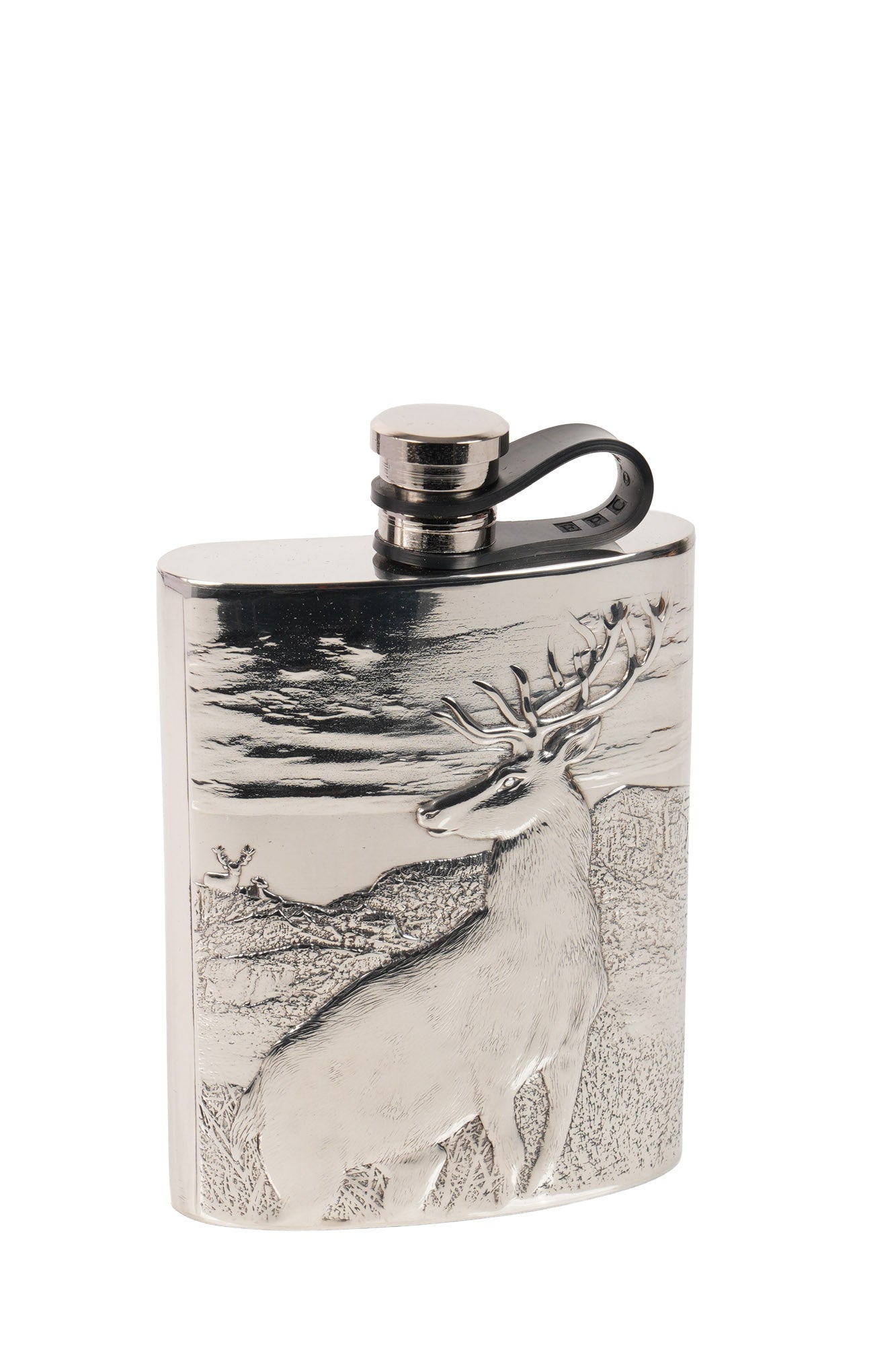 Pewter Hip Flask Embossed Stag Design 6oz