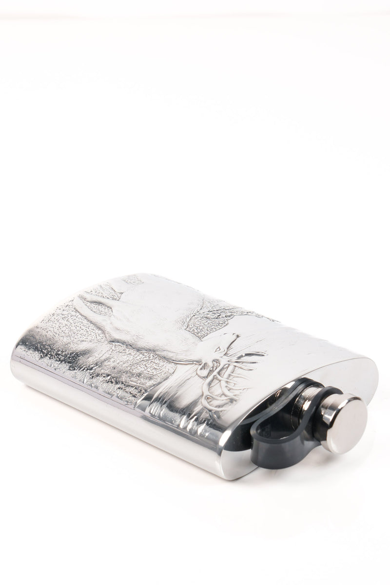 Pewter Hip Flask Embossed Stag Design 6oz