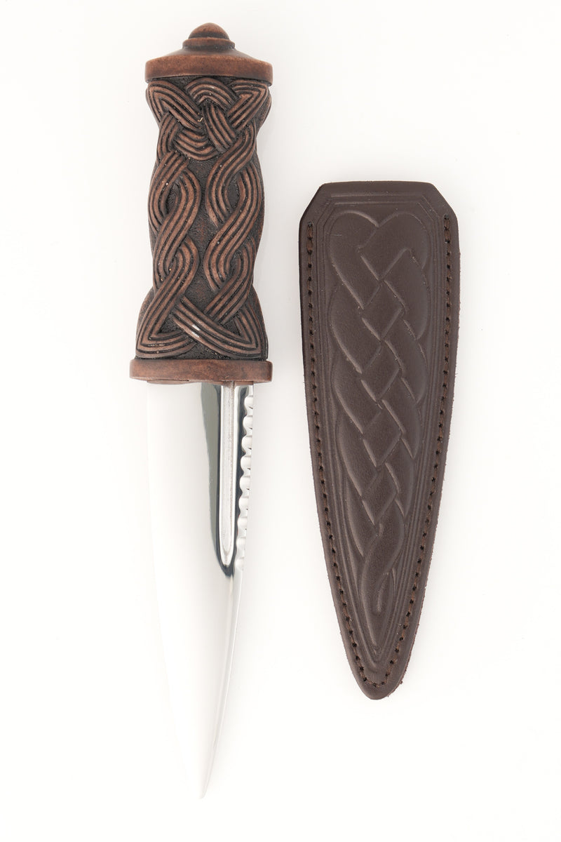 Brown Celtic Knot Daywear Sgian Dubh with Celtic Leather Sheath
