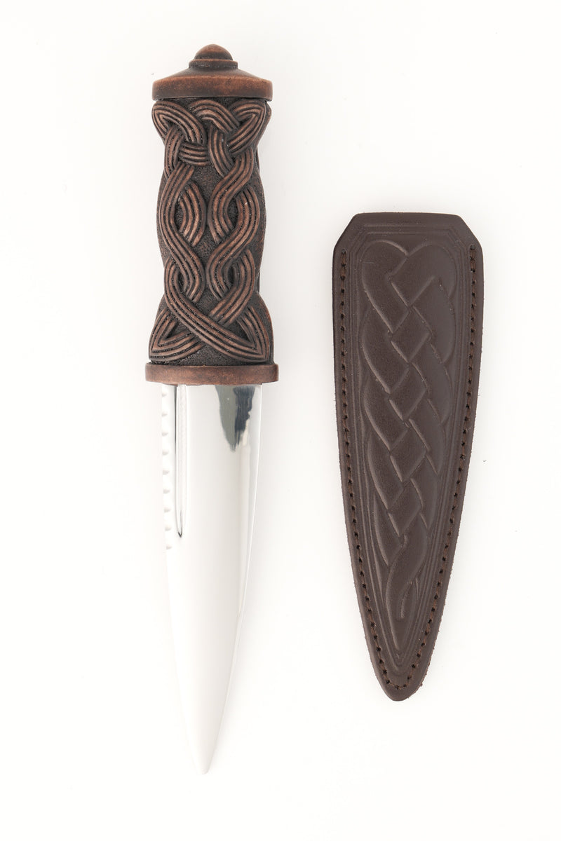 Brown Celtic Knot Daywear Sgian Dubh with Celtic Leather Sheath