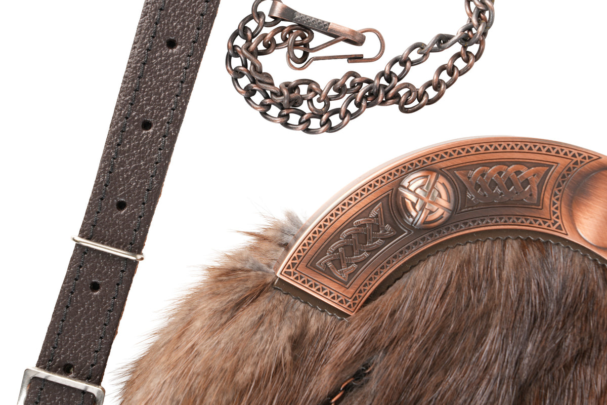 Sporran Chain Strap, Copper Link & Brown Leather, Adjustable