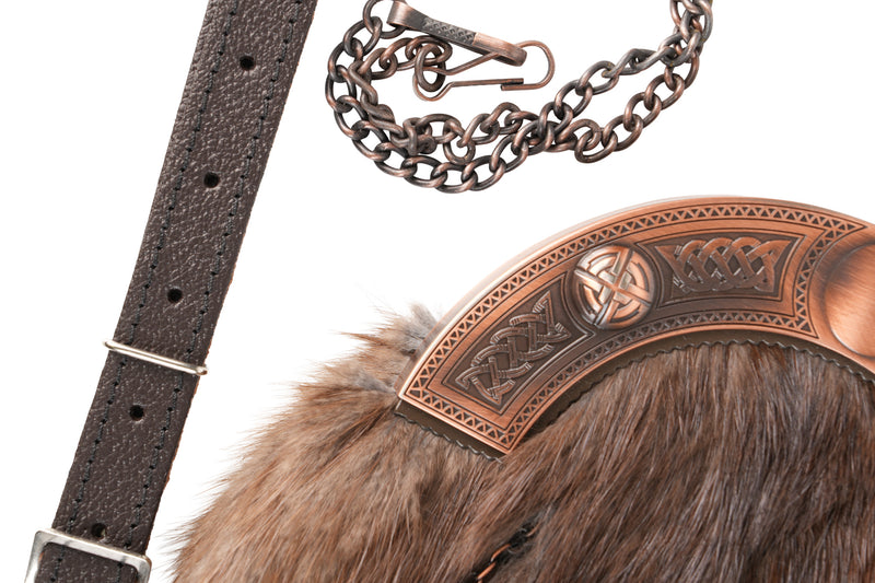 Sporran Chain Strap, Copper Link & Brown Leather, Adjustable