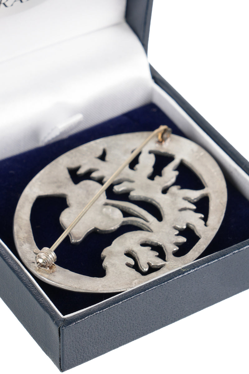 Thistle Leaf Oval Plaid Brooch, Pewter