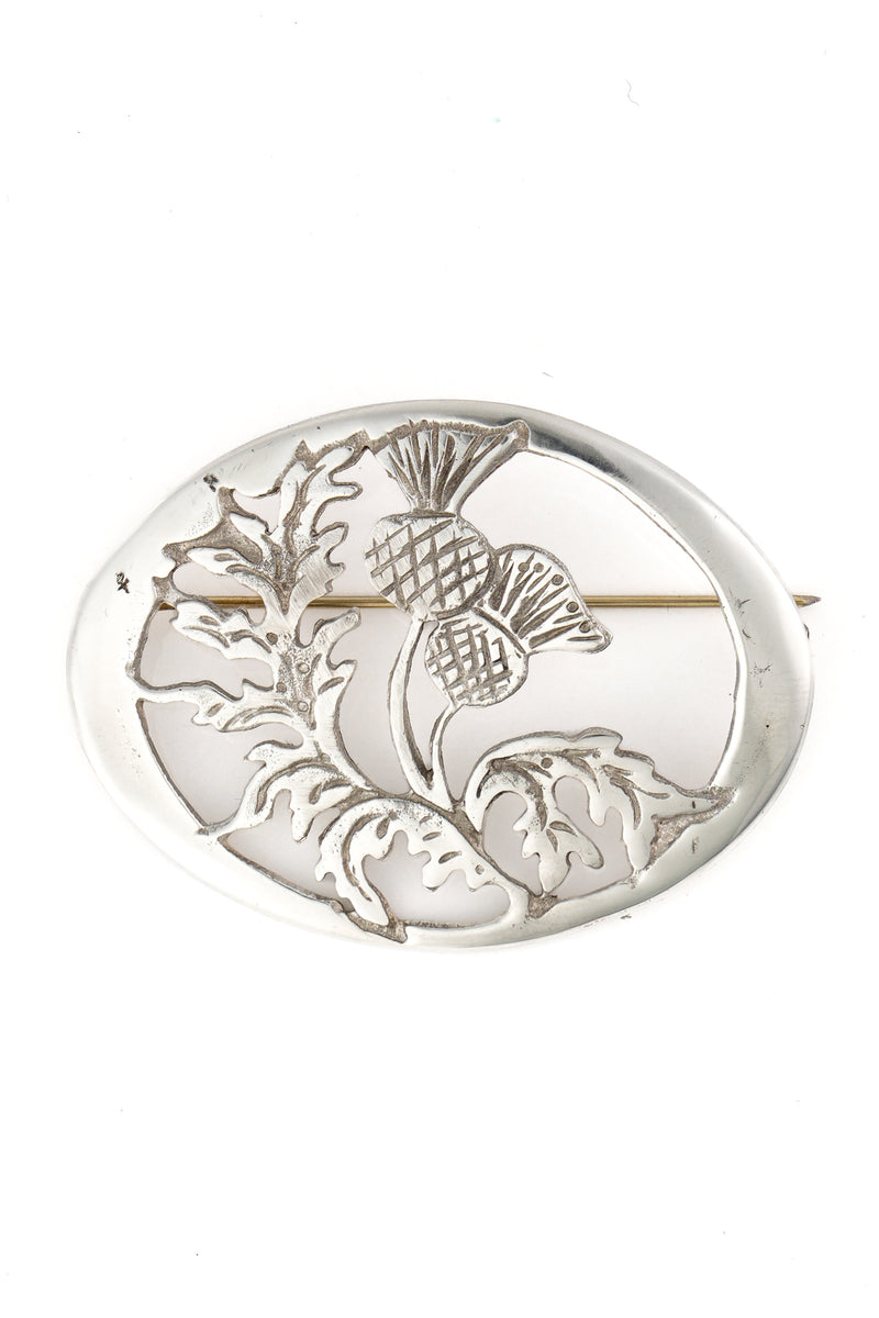 Thistle Leaf Oval Plaid Brooch, Pewter