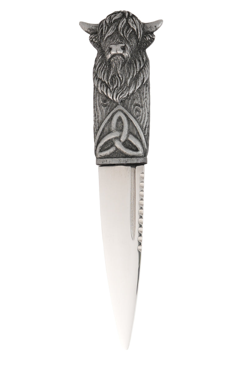 Highland Cow Daywear Sgian Dubh with Silver Resin Handle
