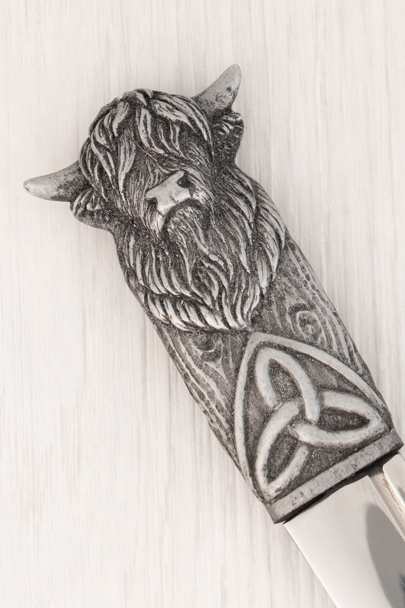 Highland Cow Daywear Sgian Dubh with Silver Resin Handle