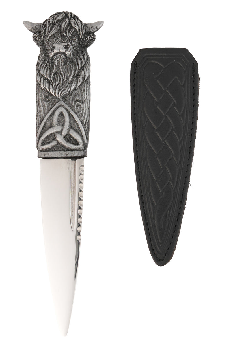 Highland Cow Daywear Sgian Dubh with Silver Resin Handle